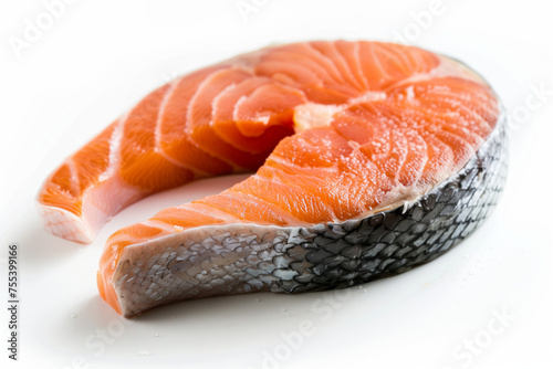 Raw salmon on white background