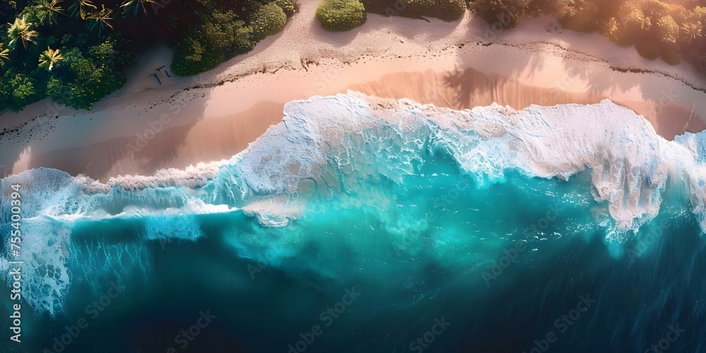 Capturing the Beauty: Aerial Shot of a Perfect Wave Breaking on a Reef. Concept Ocean Views, Aerial Photography, Wave Photography, Reef Landscapes, Nature Shots