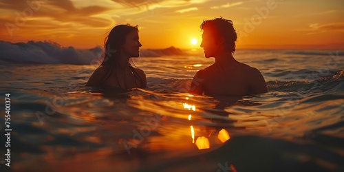 Capturing a Heartfelt Moment  Couple Sharing a Surf Session at Sunset. Concept Outdoor Photography  Couples Portraits  Surfing  Sunset  Romantic Moments