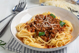Linguini with sauce Bolognese.