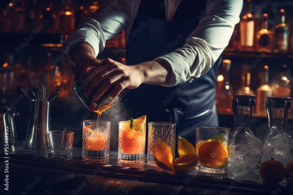 Bartender preparing a cocktail, suitable for bar or restaurant concept