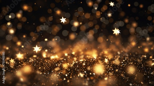Dark background with gold stars and bokeh effect. Suitable for festive and celebratory designs