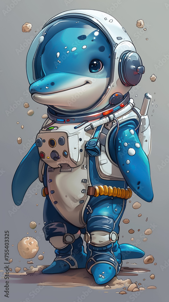 Playful dolphin in a custom astronaut suit Playful dolphin in a custom astronaut suit