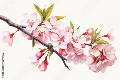 Beautiful watercolor painting of a cherry tree branch. Perfect for nature-themed designs