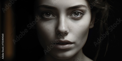 Close-up of a woman's face on a black background. Ideal for beauty and skincare concepts