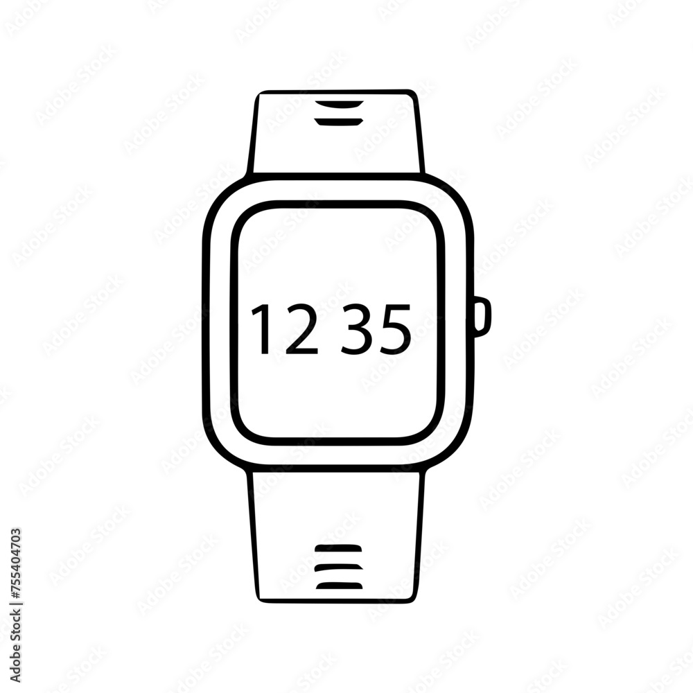 Smart watch line icon vector illustration. Hand drawn outline wearable wrist watch bracelet with wristband and tracker monitoring quality of sleep and relax, heartbeats during sports training. Smart watch line icon vector illustration. Hand drawn outline wearable wrist watch bracelet with wristband and tracker monitoring quality of sleep and relax, heartbeats during sports training.