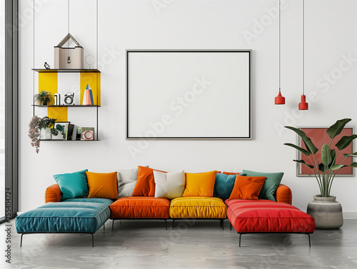 Blank photo frame mockup - Mid-Century living room © nut