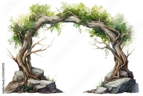 A beautiful watercolor painting of a tree arch. Perfect for nature lovers photo