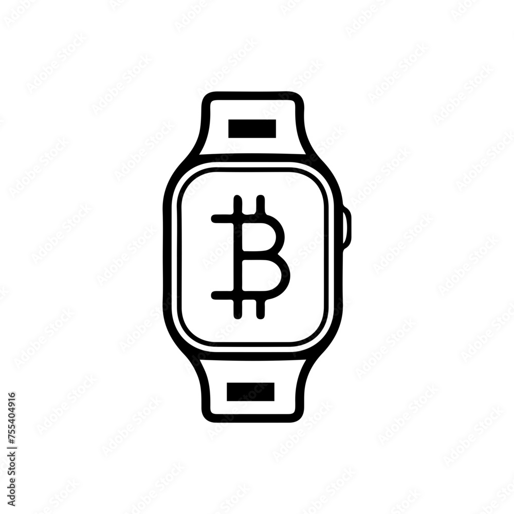 Smart watch line icon vector illustration. Hand drawn outline wearable wrist watch bracelet with wristband and tracker monitoring quality of sleep and relax, heartbeats during sports training.