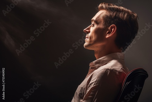 A man sitting in a chair with a cigarette in his mouth. Suitable for lifestyle and smoking concept