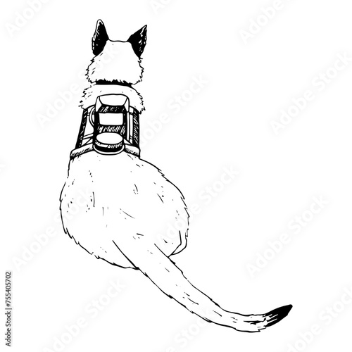 Laying K9 dog soldier in military vest vector illustration. Israel Oketz special forces German shepherd or belgian malinois black and white drawing for patriotic Veteran day designs