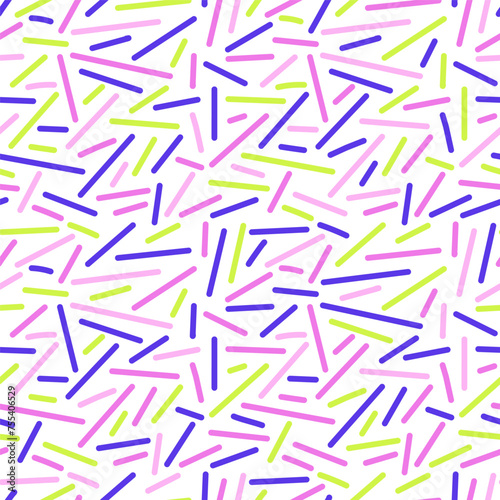 Doodle seamless pattern. Fun colorful line background. 90s kids background. Funny modern childish drawings. Wallpaper and wrapping design. Banner backdrop. Simple party confetti vector illustration