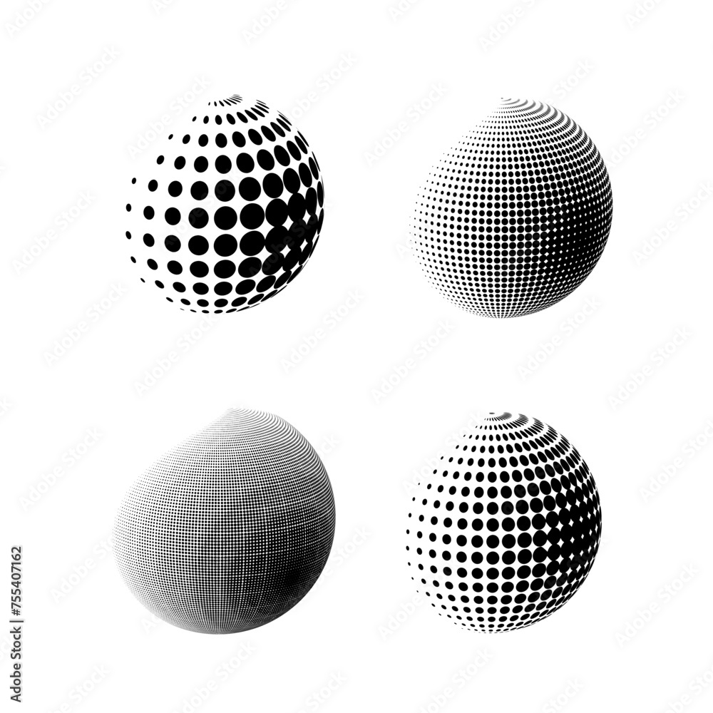 Set of abstract globe dotted spheres. Set of abstract globe dotted spheres.