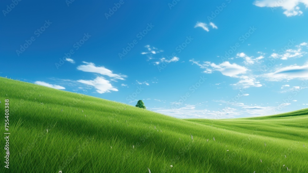 Obraz premium Beautiful green meadow landscape,Open green lawn and bright sky 