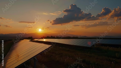  renewable energy concept,solar panel at sunset  © CStock