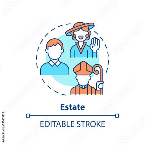 Estate systems multi color concept icon. Social stratification. Economic disparity. Feudal system. Social hierarchy. Round shape line illustration. Abstract idea. Graphic design. Easy to use in book