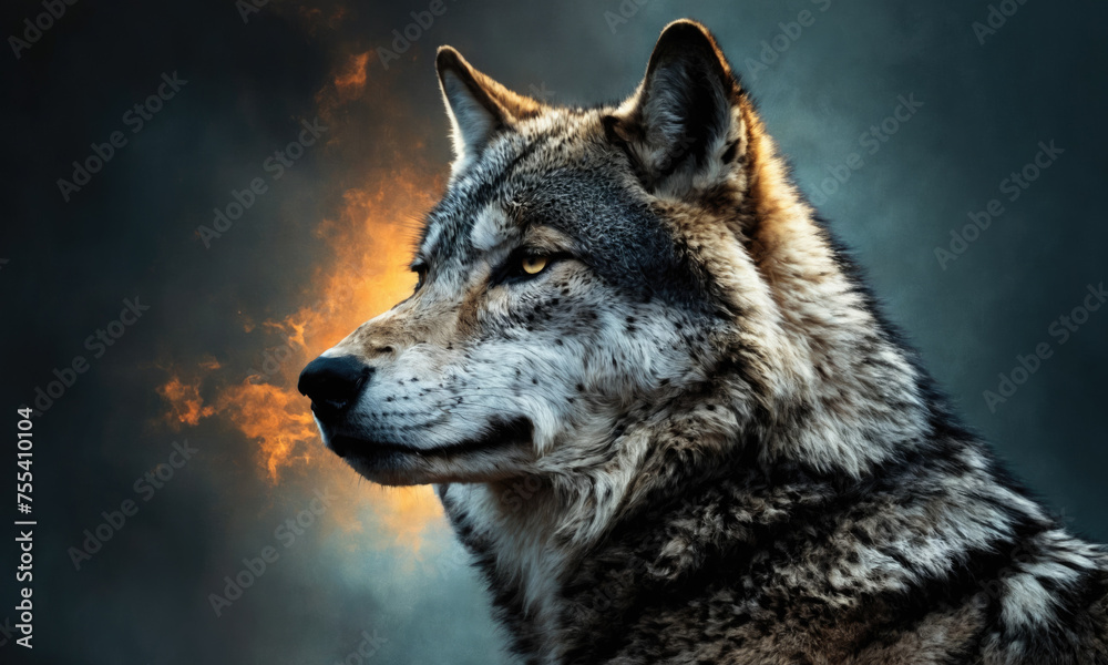 Fantasy Illustration of a wild animal wolf. Digital art style wallpaper background. Fantasy Illustration of a wild animal wolf. Digital art style wallpaper background.