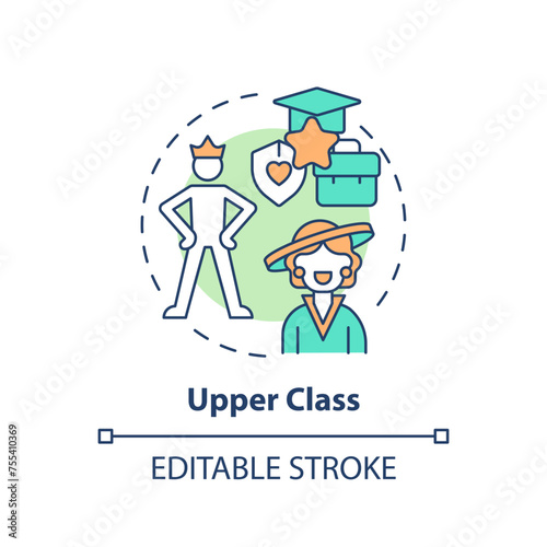 Upper class multi color concept icon. Class system. Richest members of society. Affluent lifestyle. Round shape line illustration. Abstract idea. Graphic design. Easy to use in article