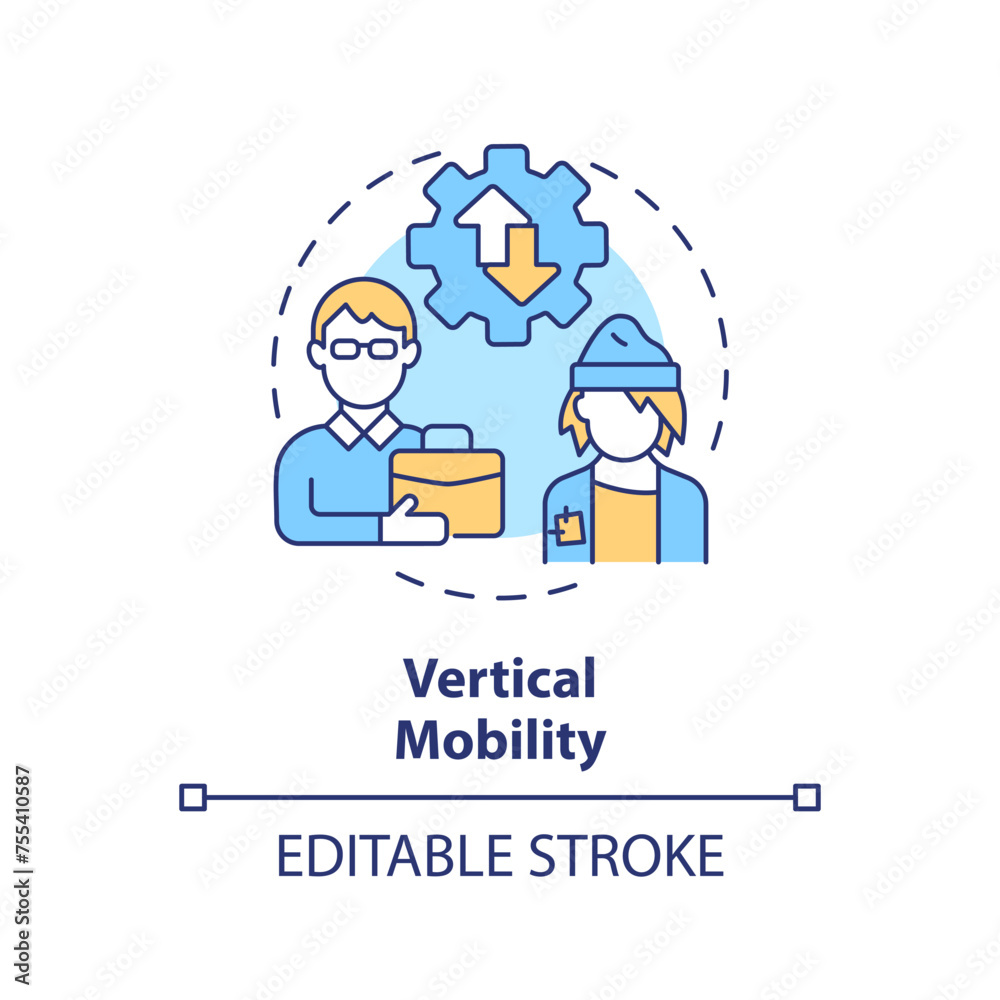 Vertical mobility multi color concept icon. Shift from lower class to