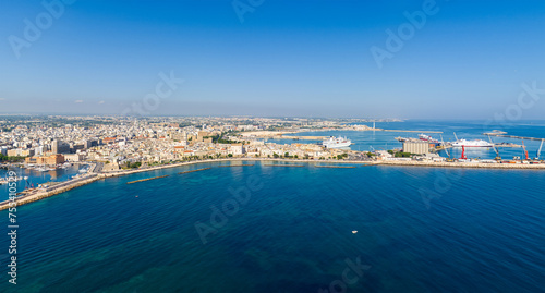 Bari, Italy. Embankment and port. Bari is a port city on the Adriatic coast, the capital of the southern Italian region of Apulia. Aerial view © nikitamaykov