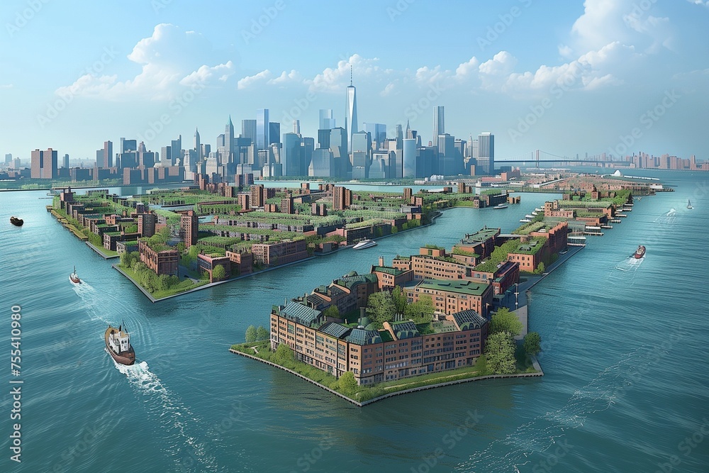 Fototapeta premium An image illustrating the concept of a smart city, with a focus on sustainability, technology, and community living. Generative AI