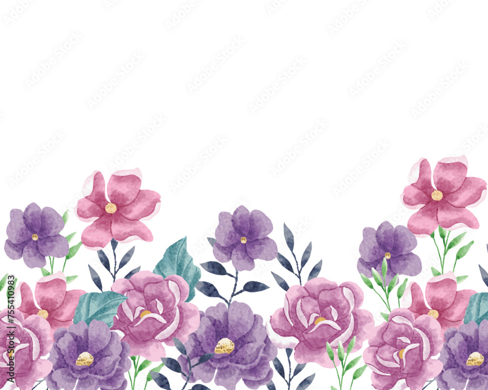 Purple and Pink Rose Watercolor Flower Background