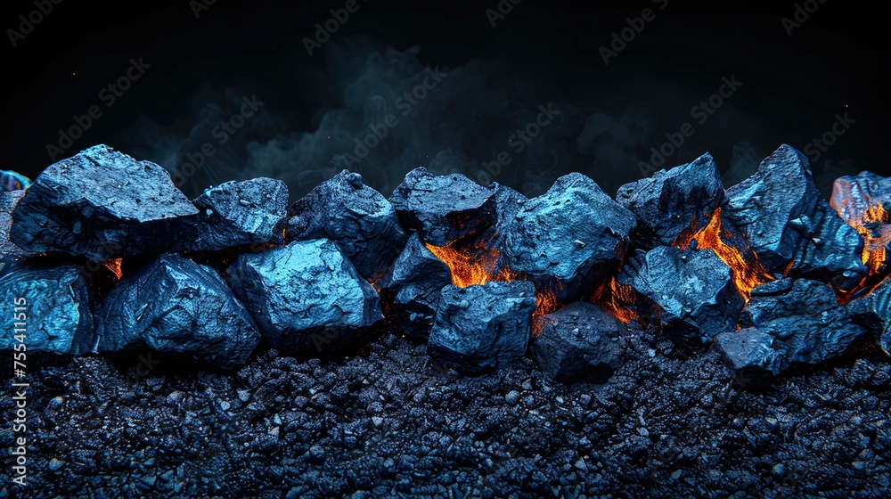 Blue Rocks on Top of Coal Pile - obrazy, fototapety, plakaty 