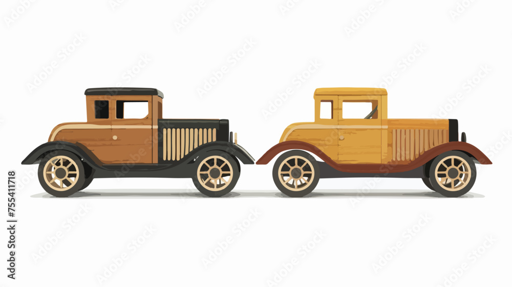 rendering wooden toy cars from two varieties of wood
