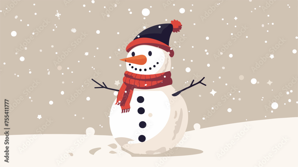 retro cartoon snowman flat vector isolated on white background