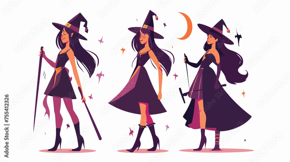 Sexy witch flat vector isolated on white background -