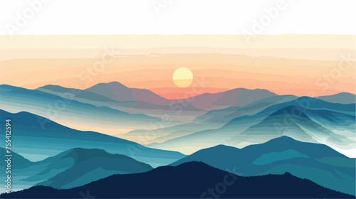 Silhouettes of mountains at sunset. Panorama #755412594