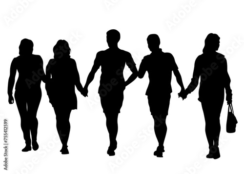 Big crowds people walking on white background