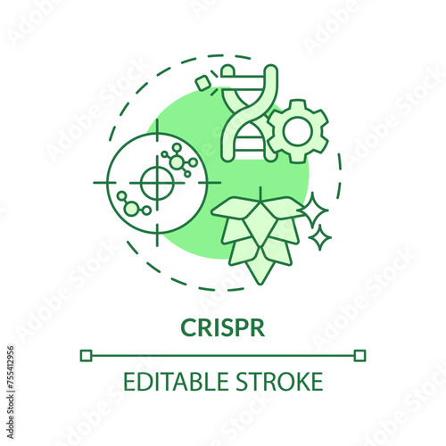 CRISPR green concept icon. Dna recombination, synthetic biology. Gene bioengineering. Round shape line illustration. Abstract idea. Graphic design. Easy to use in article, blog post