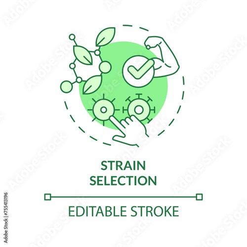 Strain selection green concept icon. Selective agriculture, seed modification. Genetic modification. Round shape line illustration. Abstract idea. Graphic design. Easy to use in blog post