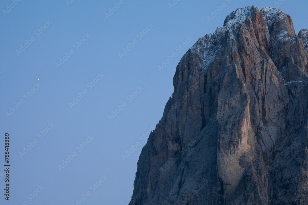 The northern side of Sasso Lungo at sunset from the Val Gardena area