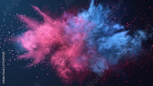 Paint powder color explosion realistic modern illustration. Blue and pink dust splash, spring holiday paint burst isolated on transparent, decorative element for Indian festival. © Mark