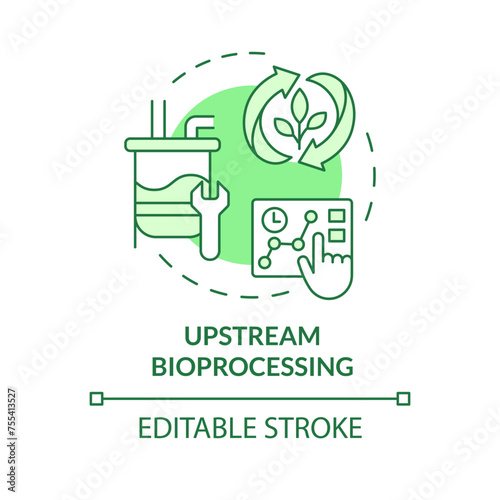 Upstream bioprocessing green concept icon. Selective breeding, bioprocess development. Agricultural conditions. Round shape line illustration. Abstract idea. Graphic design. Easy to use