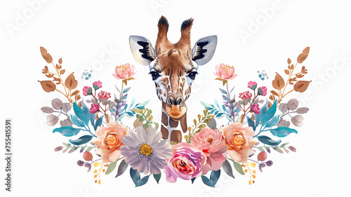 Cute cartoon giraffe portrait.