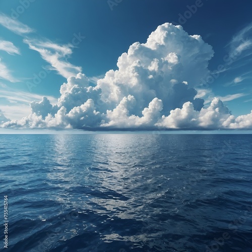 illustration of a huge sea with fluffy clouds in the blue sky