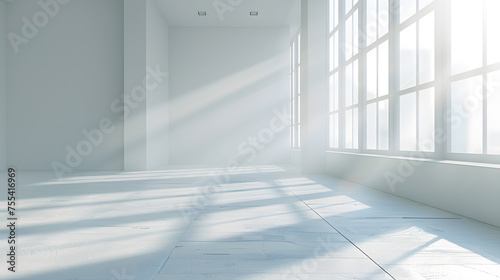 Sunlight filters through many windows in a room with hardwood floors