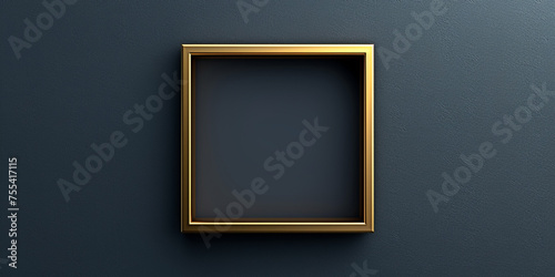 Gold square frame for picture on black background. 