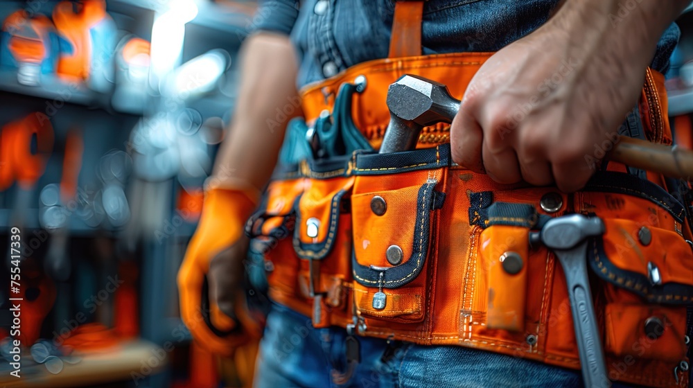A Man Holding a Wrench and a Tool Belt