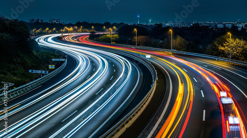 Abstract image of light trails in motion creating a dynamic and colorful pattern against a dark background representing energy and movement