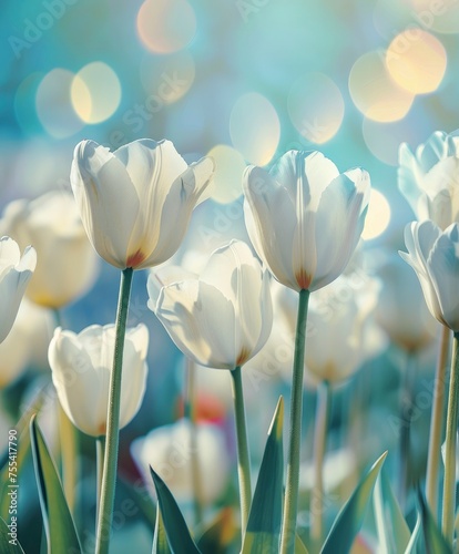  White Tulips Set Against a Soft Bokeh Background, Creating a Beautiful and Serene Spring Ambiance.
