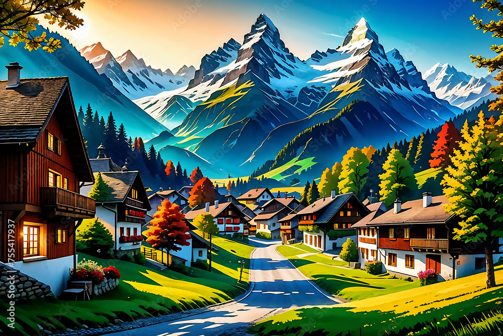 Fototapeta premium village in the mountains