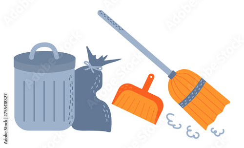 PrintSpring Cleaning icons, flat style. House cleaning products and tools.