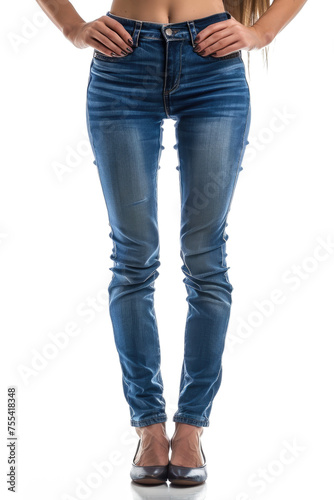 woman legs in tight blue jeans isolated on white or transparent png