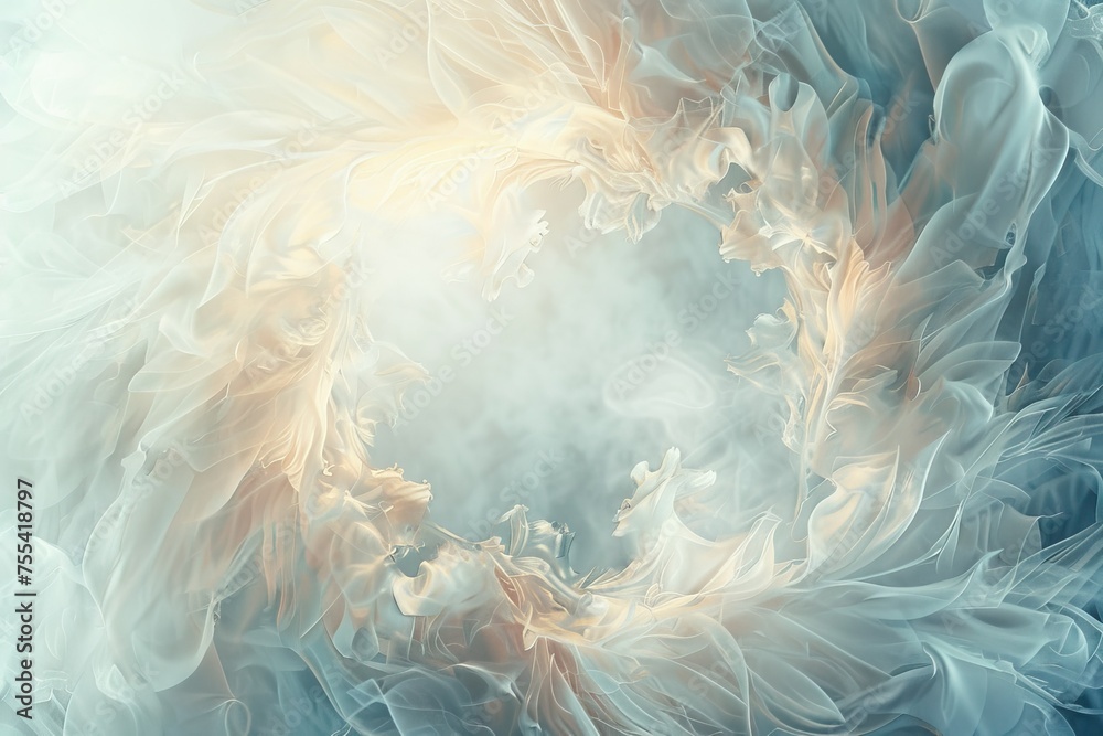 Obraz premium Ethereal Abstract with Swirling Mist and Feathers - Dreamy Pastel Hues and Golden Accents for a Magical Touch