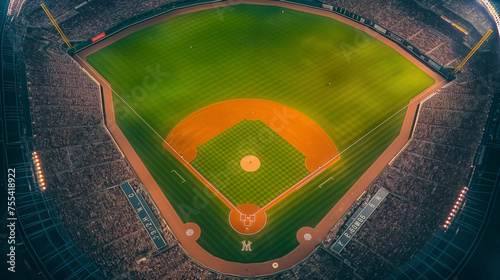 Baseball field aerial view, sports game competition court stadium