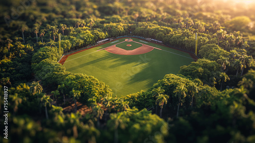 Baseball field aerial view, sports game competition court stadium